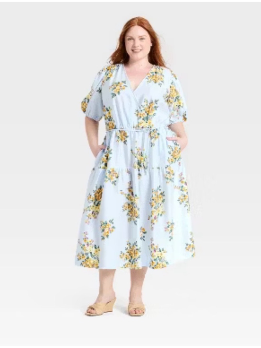 A new day Plus Size Light Blue Floral Midi Dress 2X